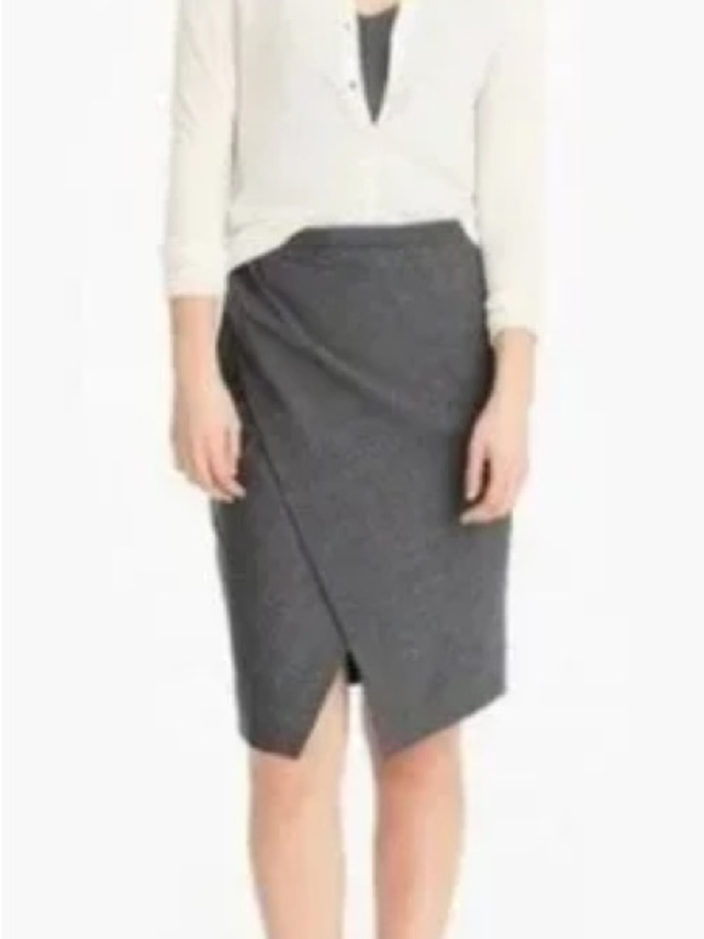 J.Crew Classic Career Asymmetrical Wool Faux Wrap Grey Pencil Skirt Size 2 XS